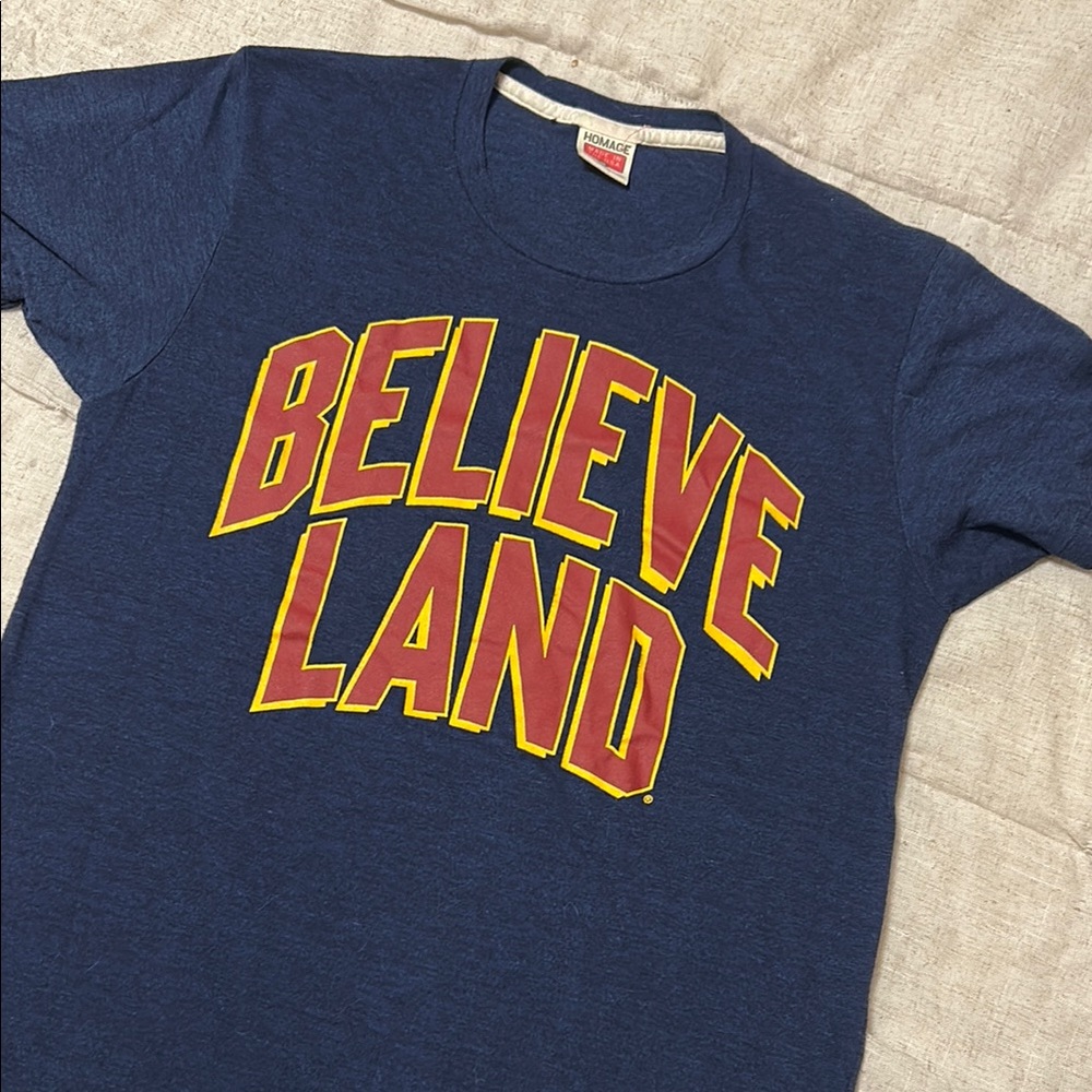 HOMAGE Navy and Yellow 'Believe Land' medium Tee